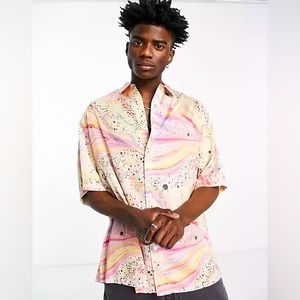 ASOS Marble Splatter Print Satin Shirt XL